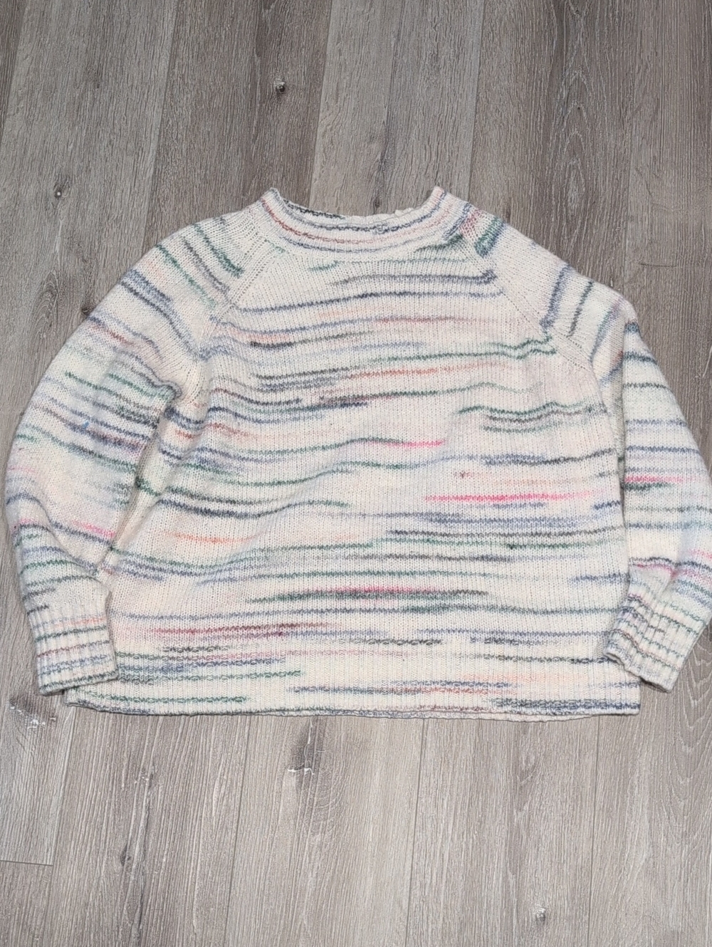 Old Navy Cream Crewneck Sweater with Pastel Multicolor Stripes
